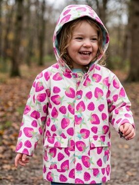 Hatley Little Girl Toddler size 3 Strawberry Print Hooded Rain Coat